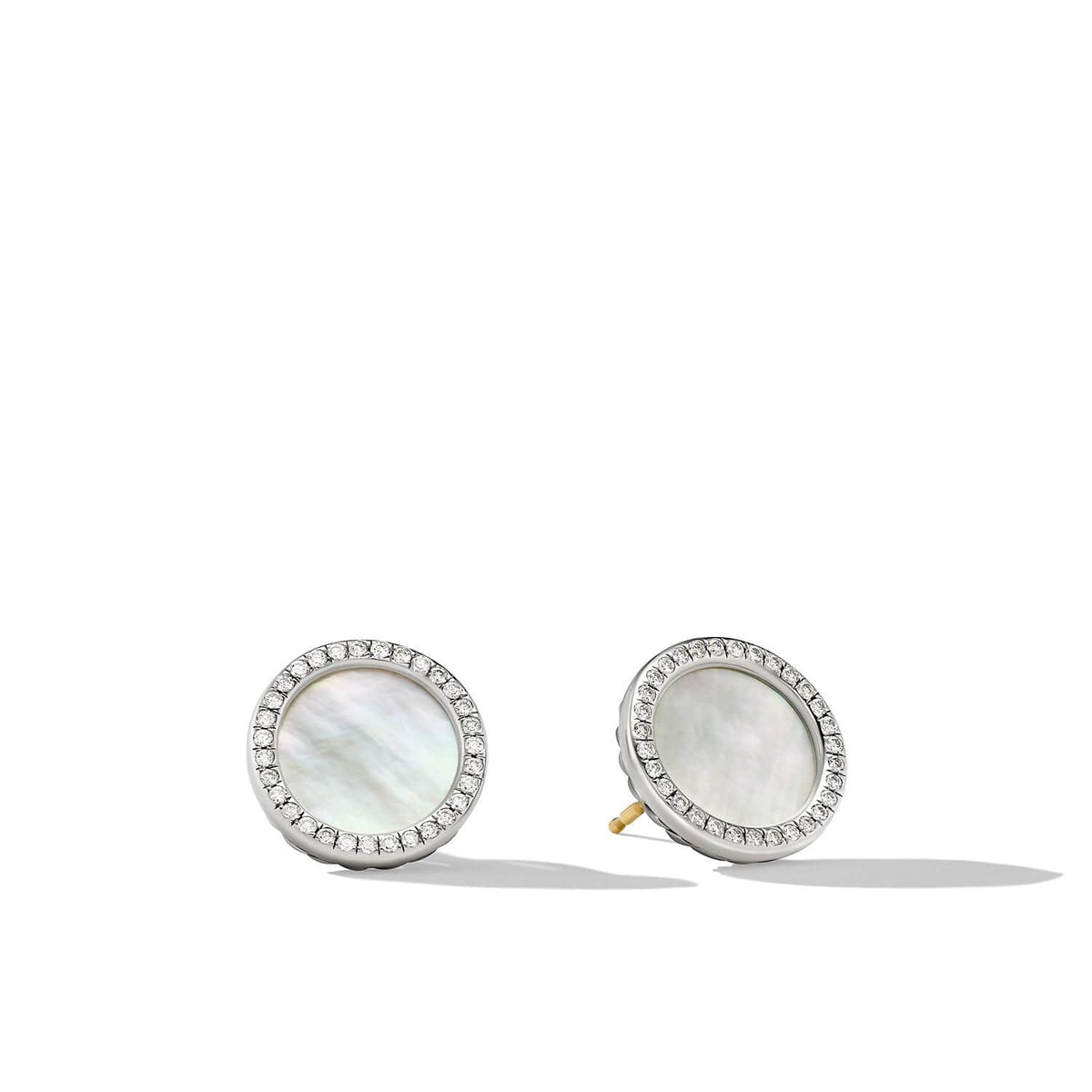 DY Elements® Button Earrings with Mother of Pearl and Pavé Diamonds, Sterling Silver, Long's Jewelers
