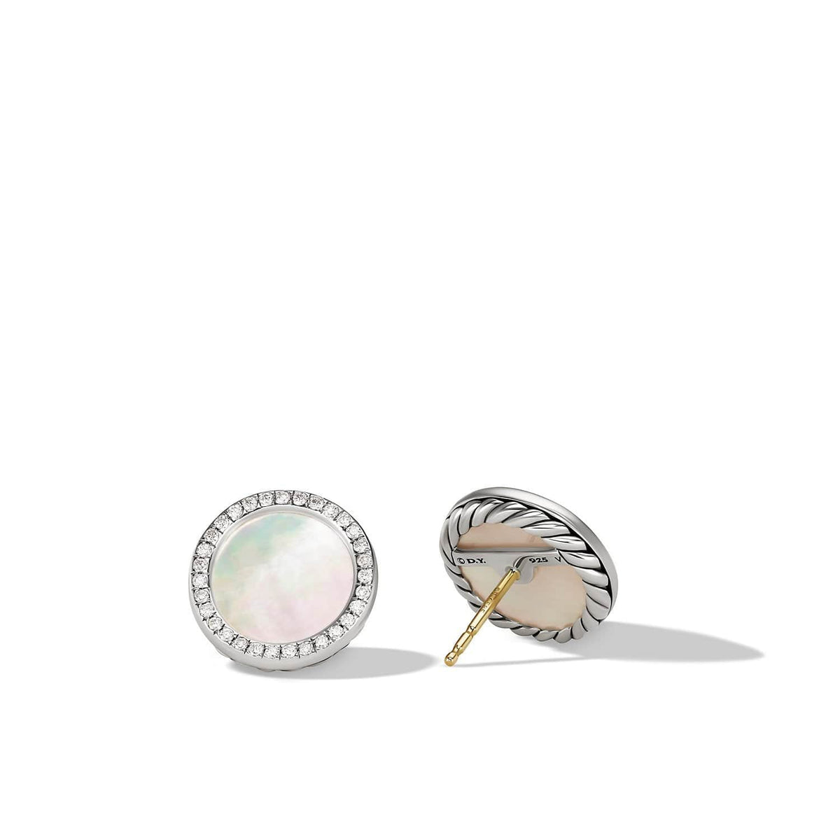 DY Elements® Button Earrings with Mother of Pearl and Pavé Diamonds