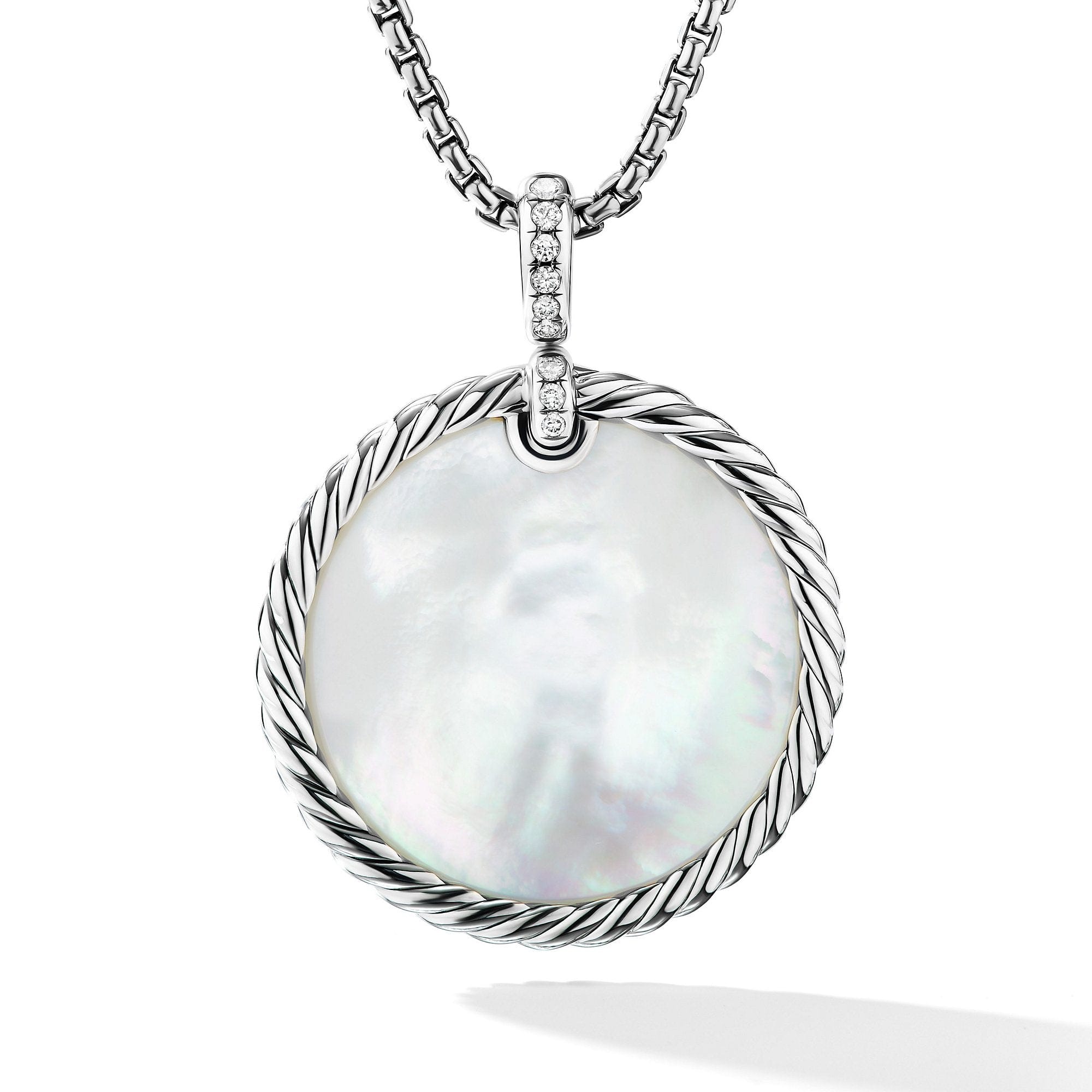 DY Elements® Reversible Disc Pendant with Turquoise and Mother of Pearl and Pavé Diamonds, Sterling Silver, Long's Jewelers