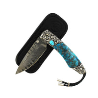 Sterling Silver Skull with Turquoise and White Topaz Knife, Steel, Long's Jewelers
