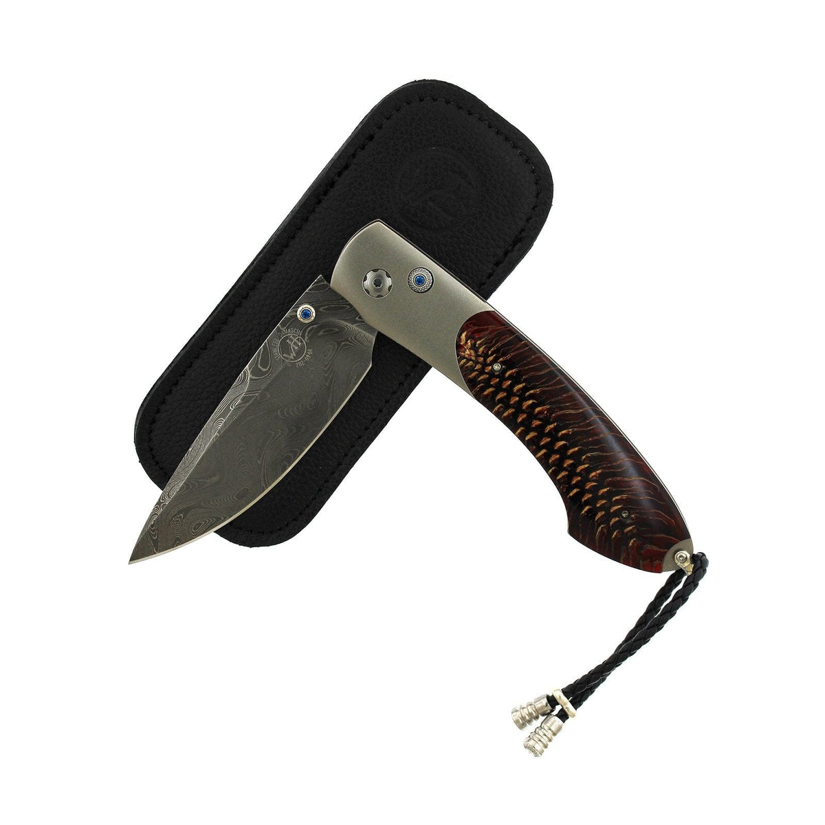 Damascus Steel Titanium and Blue Topaz Knife, Steel, Long's Jewelers