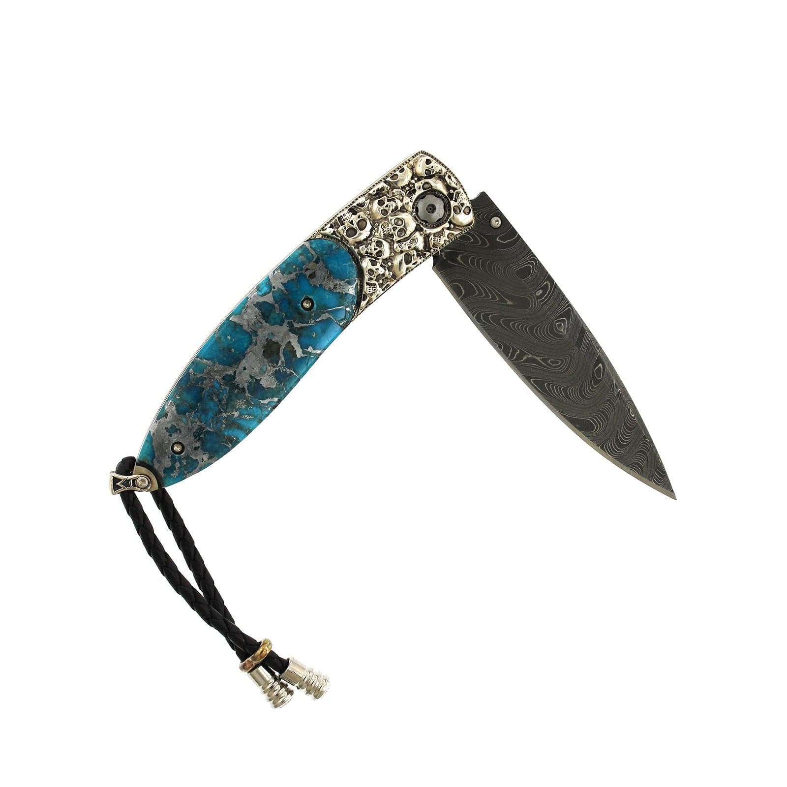 Damascus Steel Turquoise and White Topaz Knife