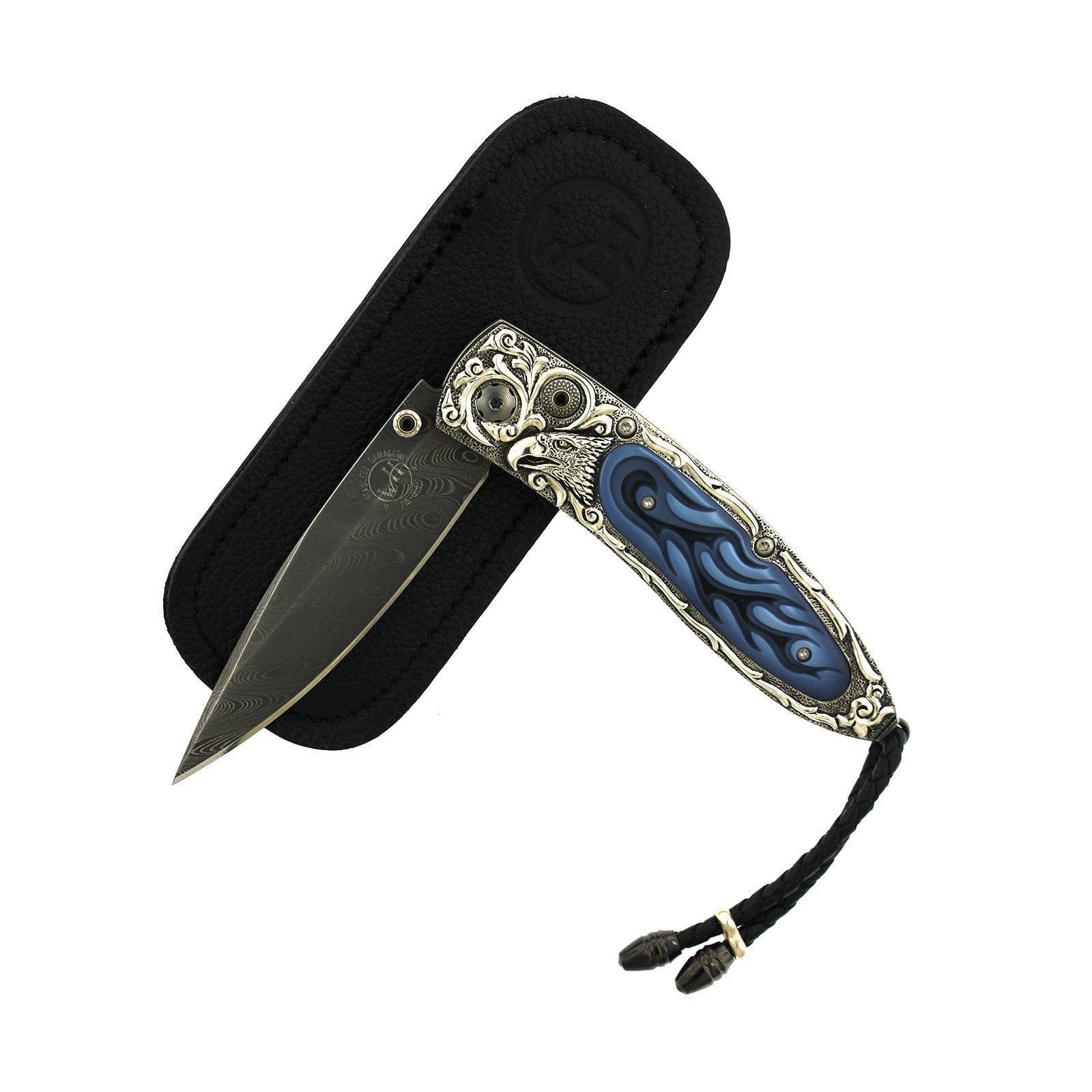 Damascus Steel with Spinel Knife, Sterling Silver and Steel, Long's Jewelers
