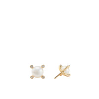 Cable Earrings with Diamonds and Pearls in Gold