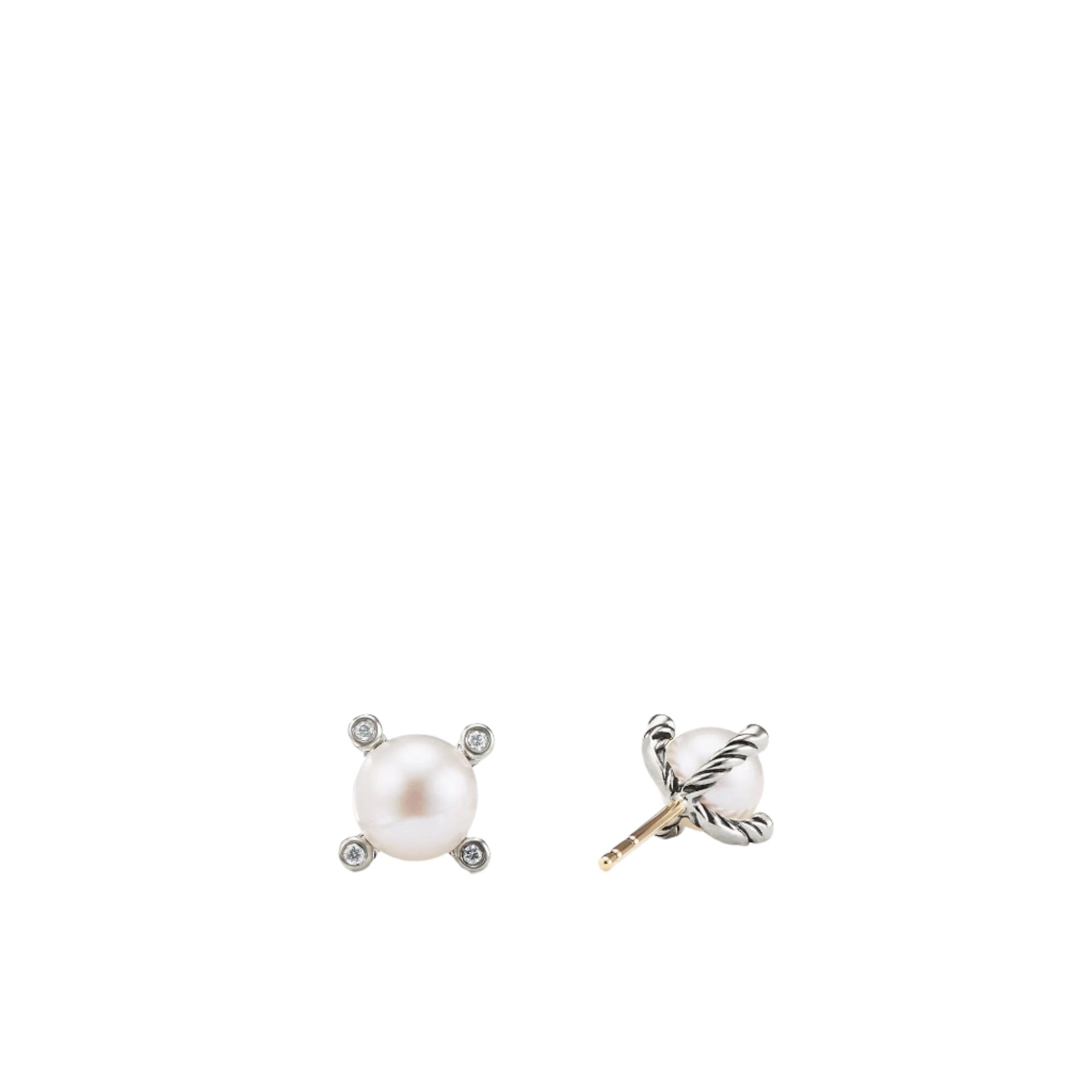 Small Pearl Earrings with Diamonds