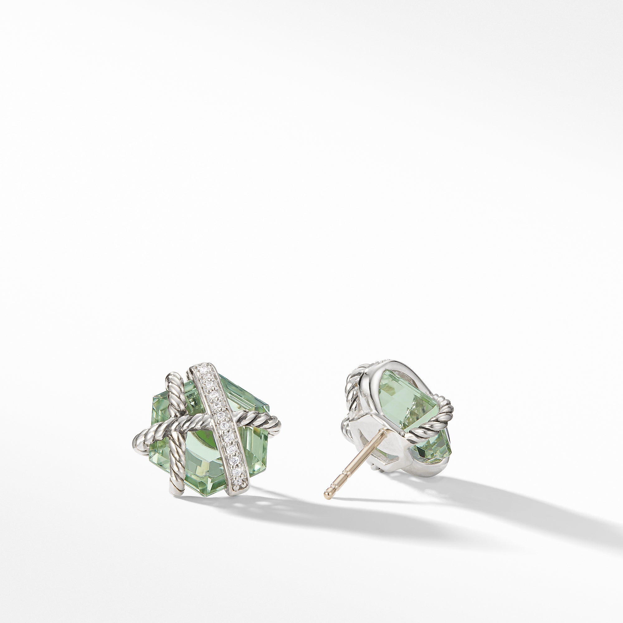 Cable Wrap Earrings with Prasiolite and Diamonds