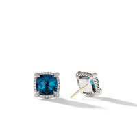 Chatelaine Pave Bezel Stud Earring with Hampton Blue Topaz and Diamonds, 9mm