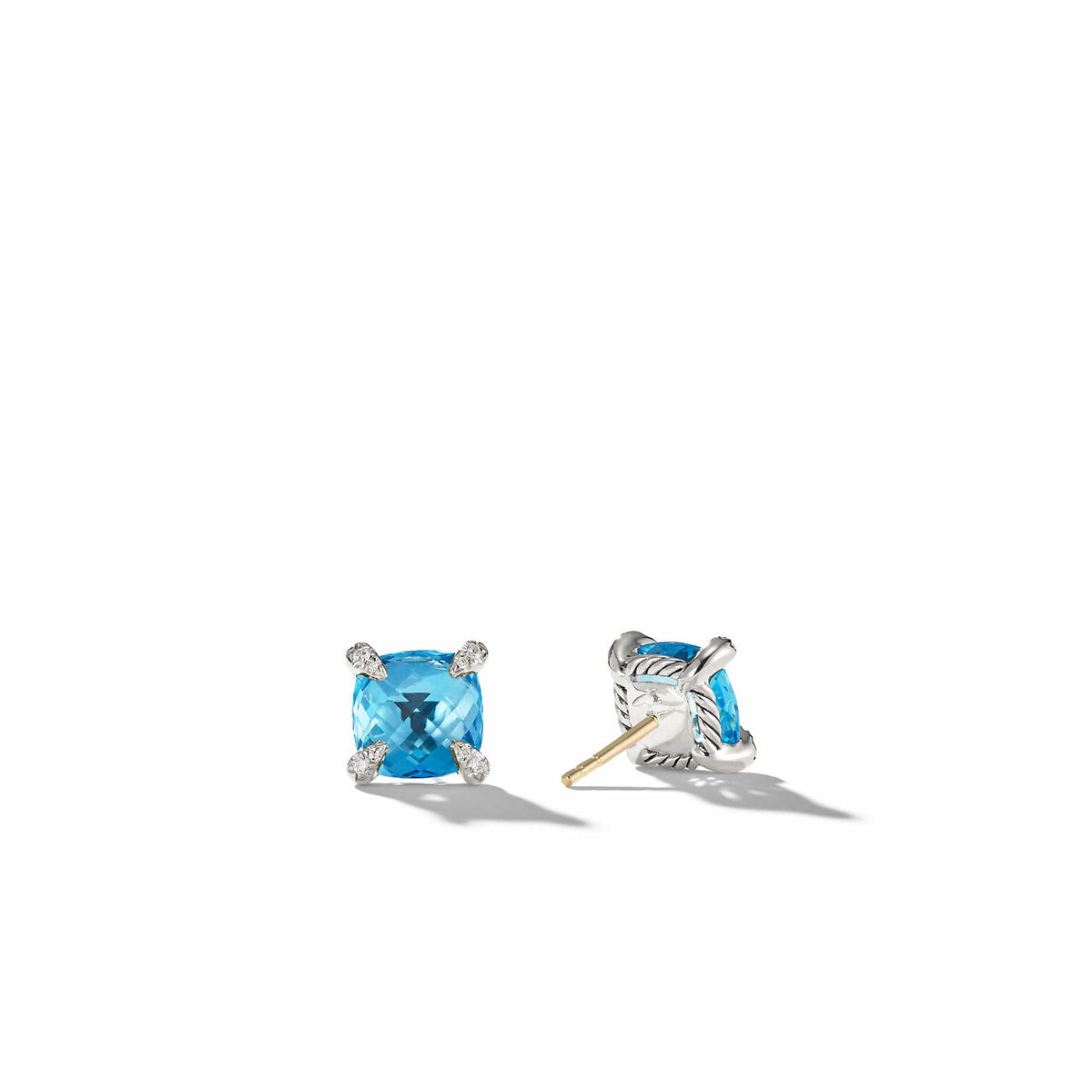 Chatelaine® Stud Earrings with Blue Topaz and Diamonds, 9mm