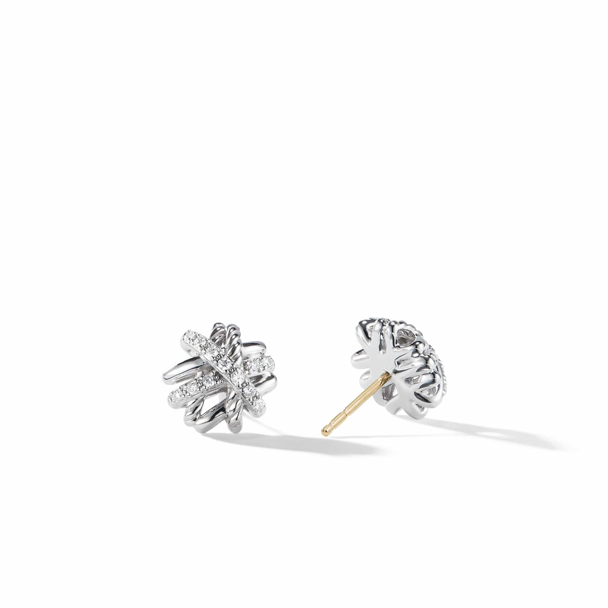 Crossover Earrings with Diamonds, 11mm