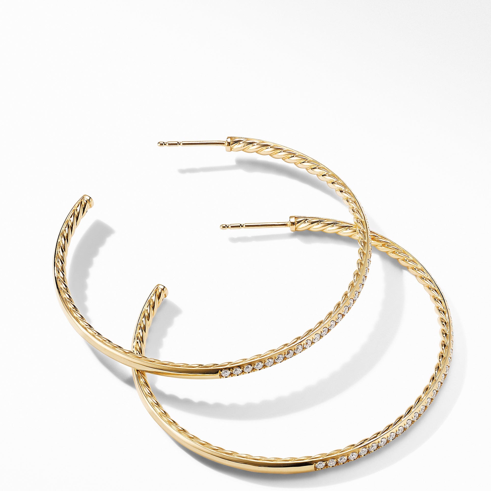 Large Hoop Earrings in 18K Yellow Gold with Pavé Diamonds