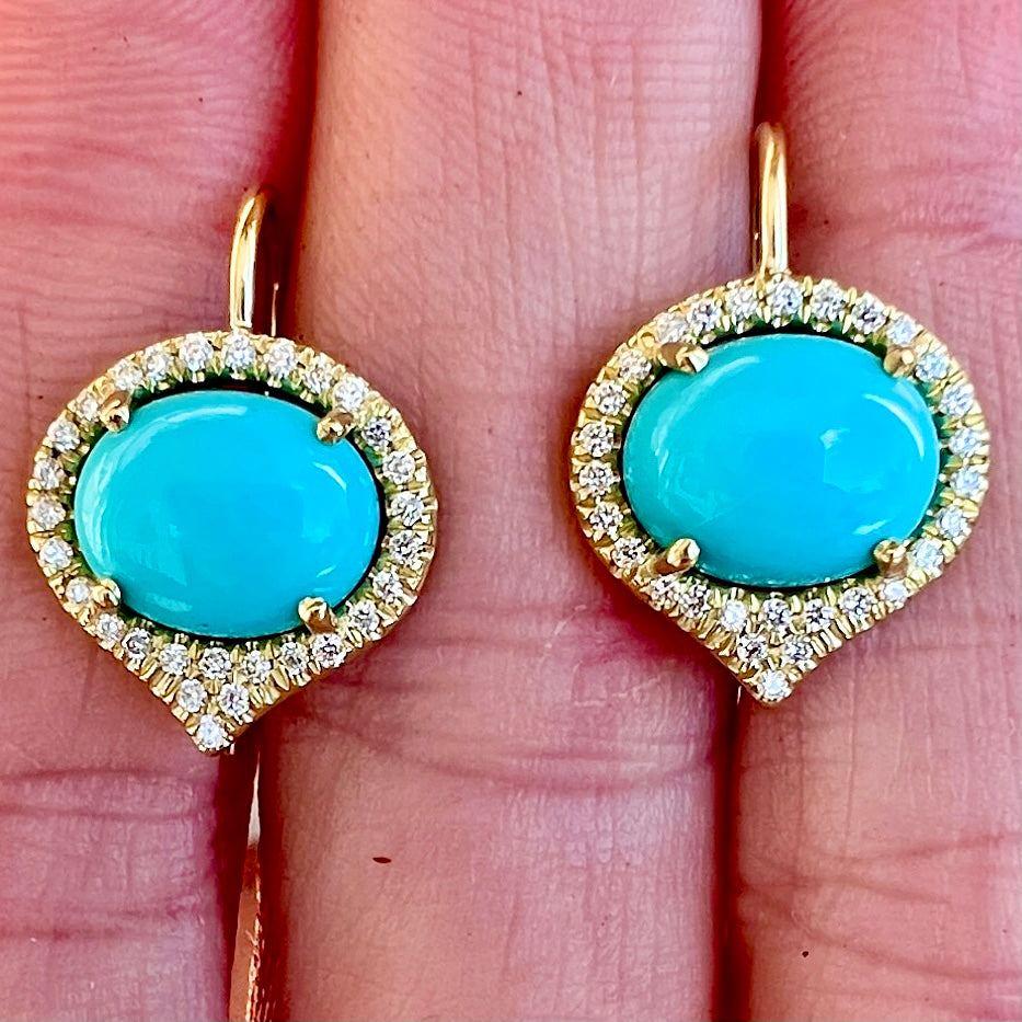 18K Yellow Gold Arizona Turquoise Diamond Drop Earrings