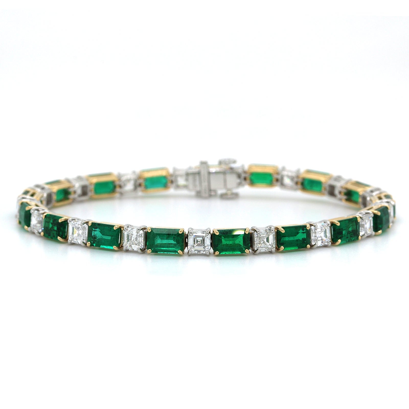 18K Yellow Gold and Platinum Emerald and Diamond Bracelet, 18k yellow gold and platinum Long's Jewelry