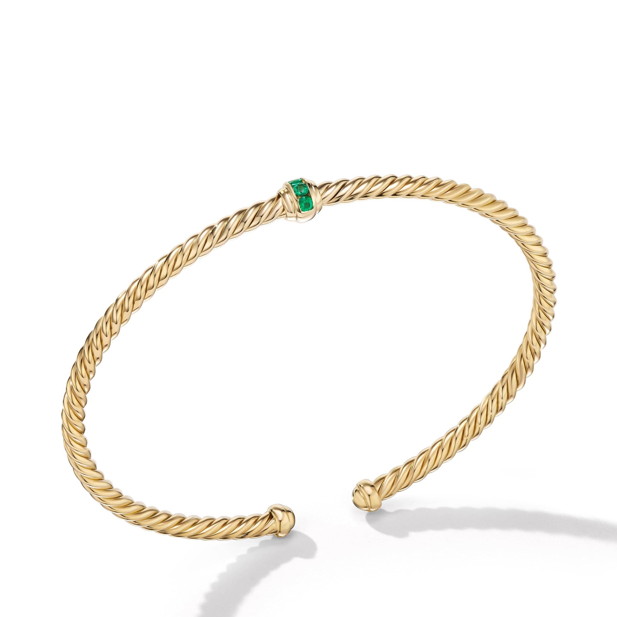 Cable Classics Center Station Bracelet in 18K Yellow Gold with Pavé Emeralds