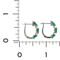 14K White Gold Oval Emerald and Diamond Huggie Earrings