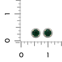 Platinum and 18K Yellow Gold Emerald Diamond Halo Stud Earrings
