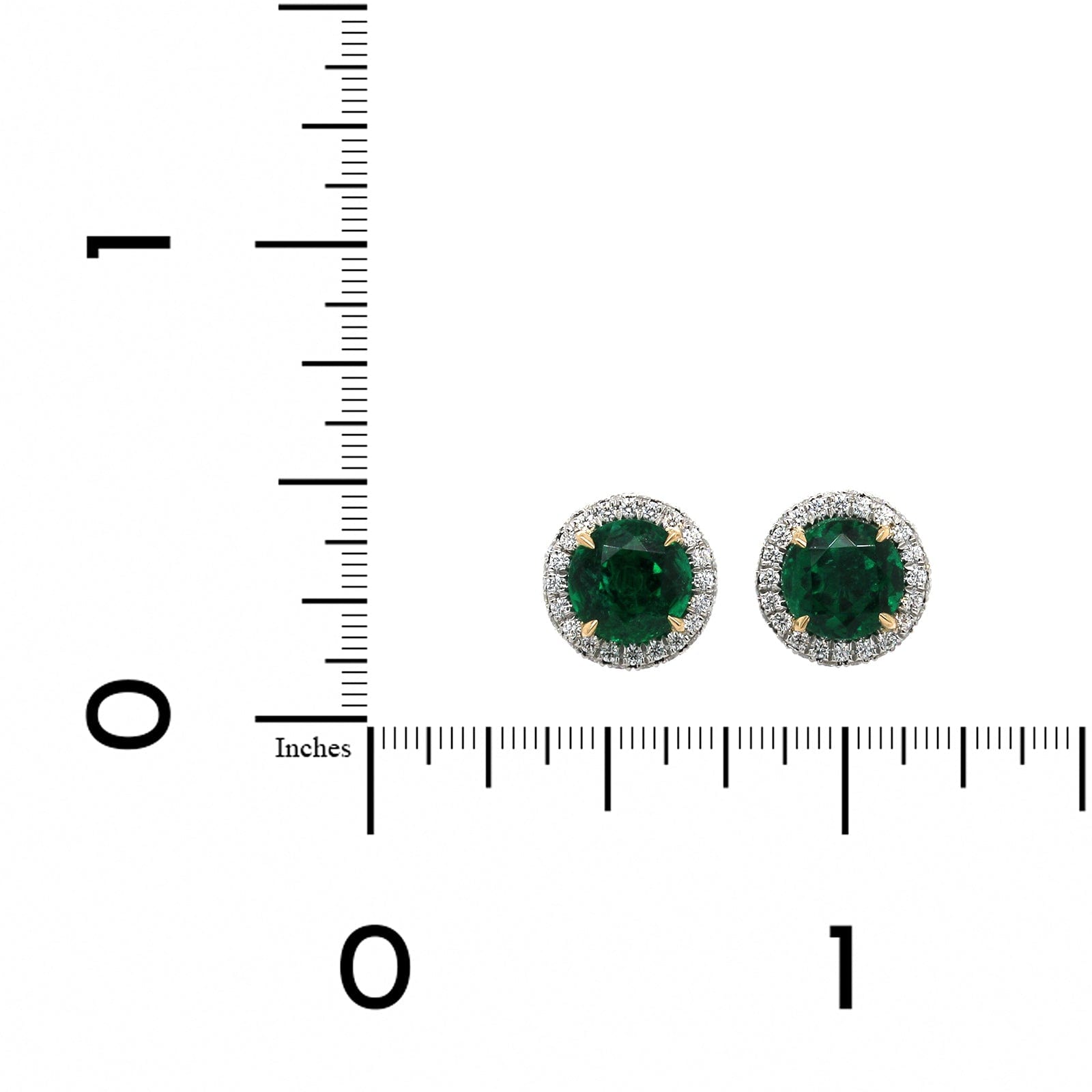 Platinum and 18K Yellow Gold Emerald Diamond Halo Stud Earrings