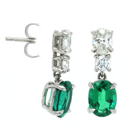 Platinum Oval Emerald Diamond Drop Earrings, Platinum, Long's Jewelers