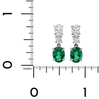 Platinum Oval Emerald Diamond Drop Earrings, Platinum, Long's Jewelers