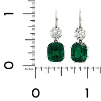 Platinum Cushion Emerald Diamond Drop Earrings, Platinum, Long's Jewelers