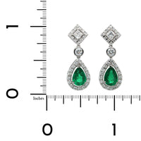 18L White Gold Pear Shape Emerald Diamond Drop Earrings, 18k white gold, Long's Jewelers