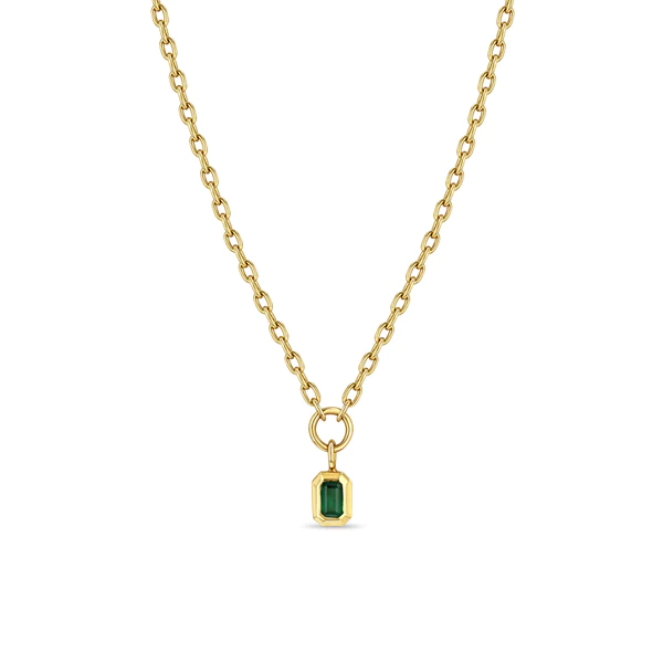 14K Yellow Gold Emerald Vertical Drop Pendant Necklace