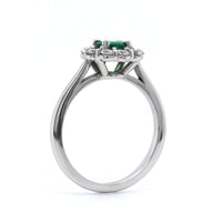 14K White Gold Emerald with Diamond Halo Ring