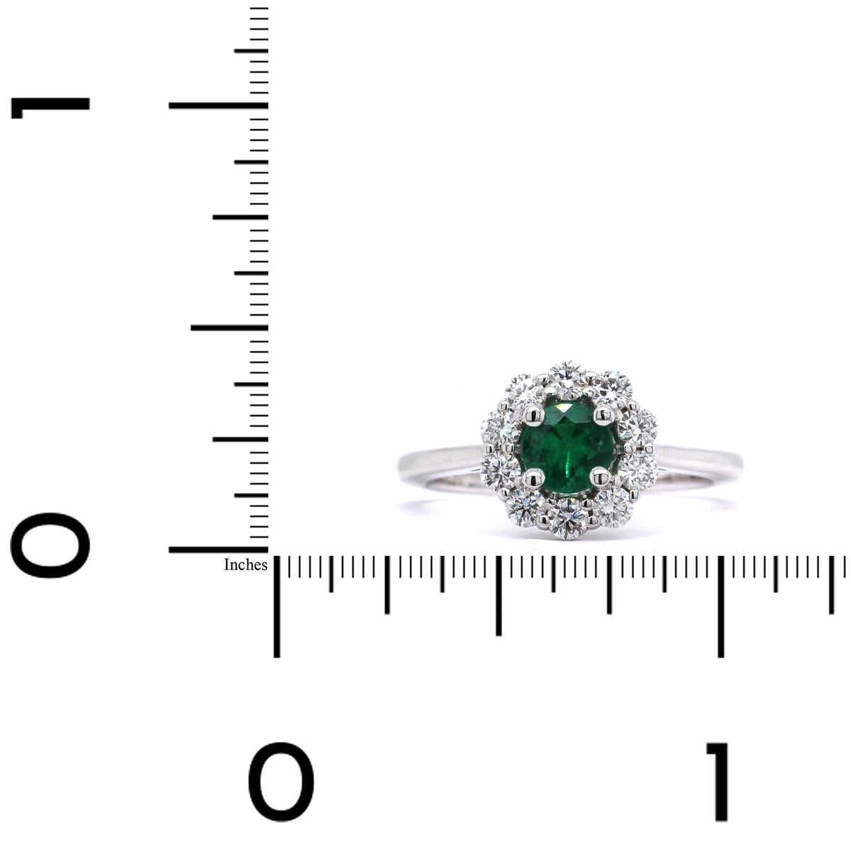 14K White Gold Emerald with Diamond Halo Ring