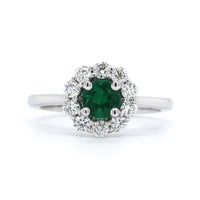 14K White Gold Emerald with Diamond Halo Ring