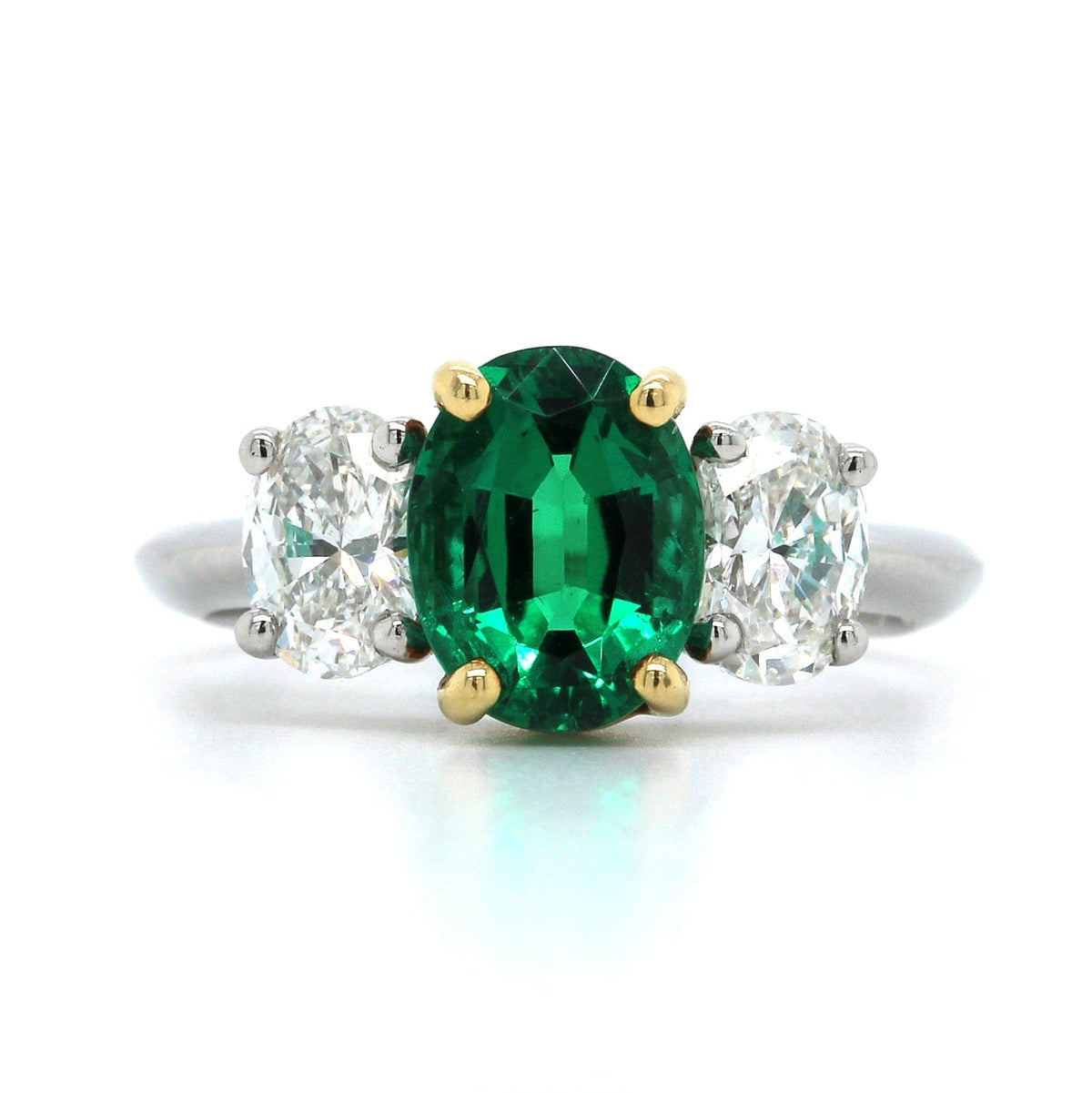 Platinum Oval Emerald and Diamond 3 Stone Ring, Platinum, Long's Jewelers