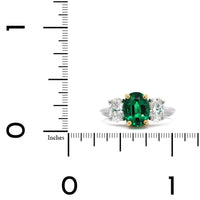 Platinum Oval Emerald and Diamond 3 Stone Ring