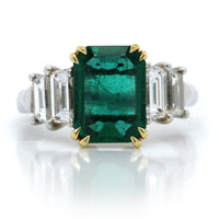 Platinum Emerald Cut Emerald and Diamond Ring