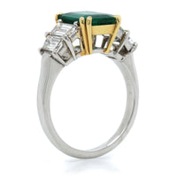 Platinum Emerald Cut Emerald and Diamond Ring