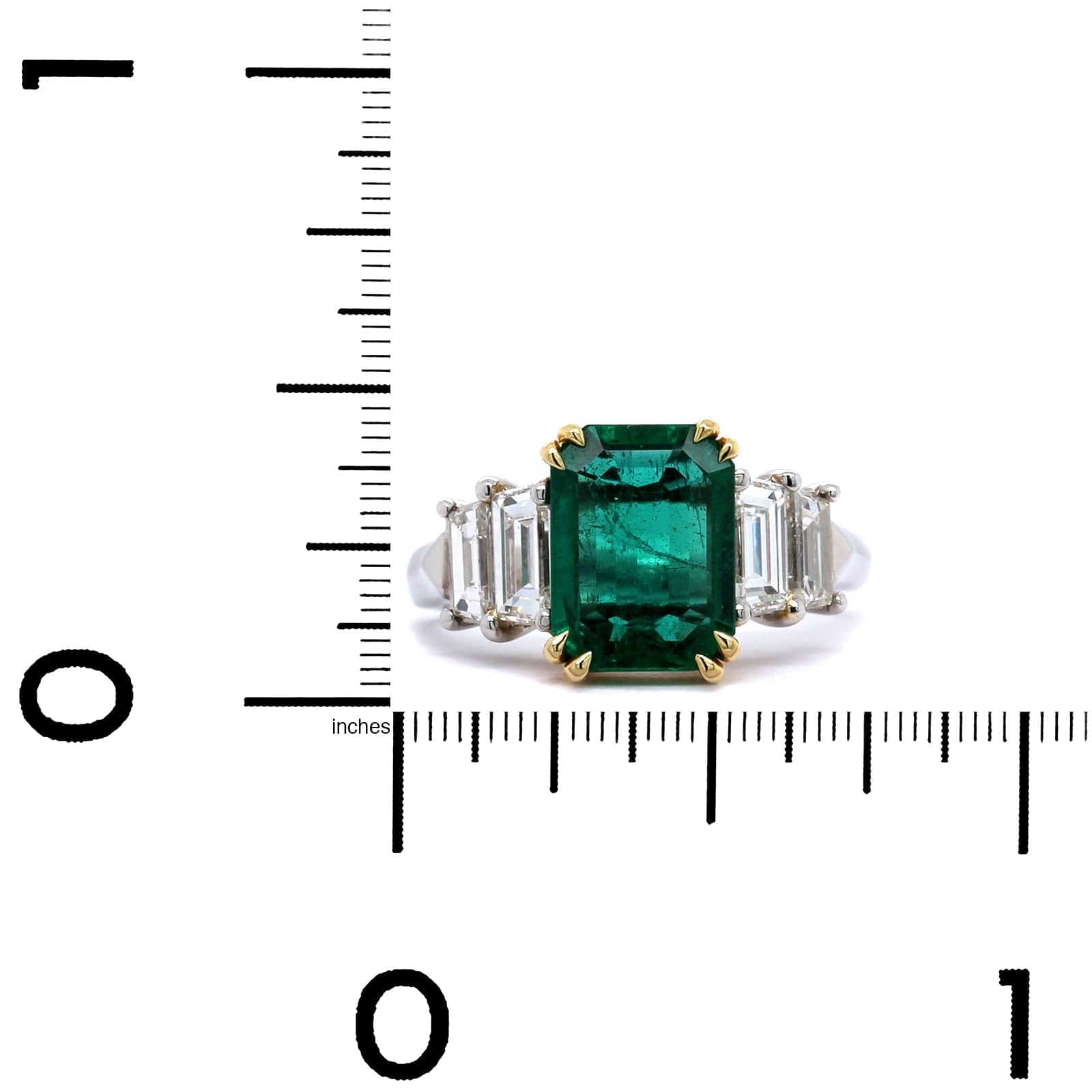 Platinum Emerald Cut Emerald and Diamond Ring