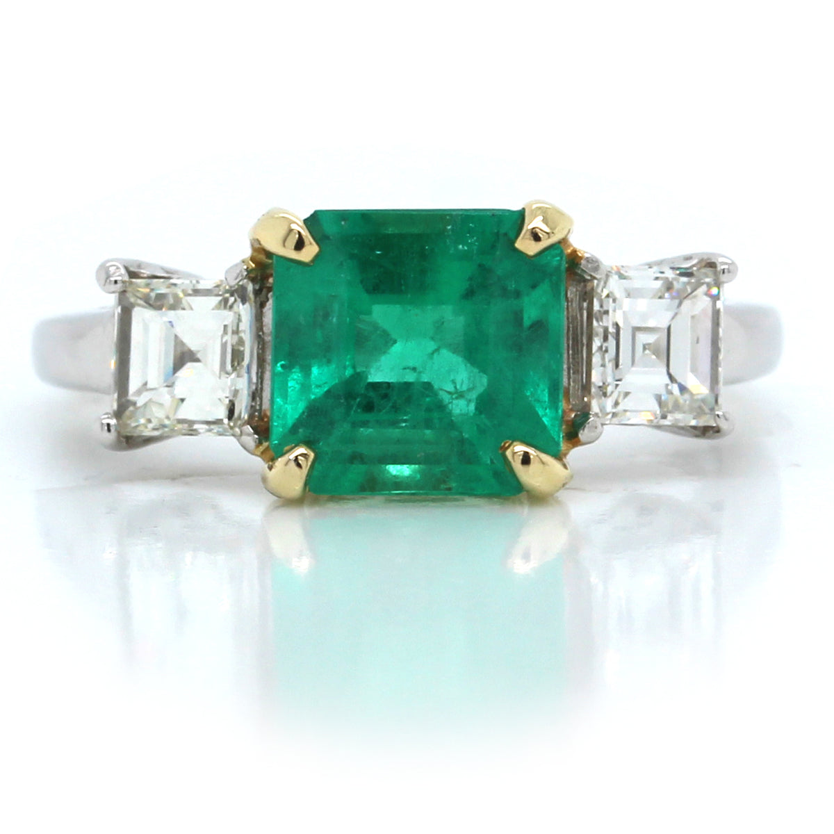 14K Two-Tone Emerald Cut Emerald and Diamond Ring