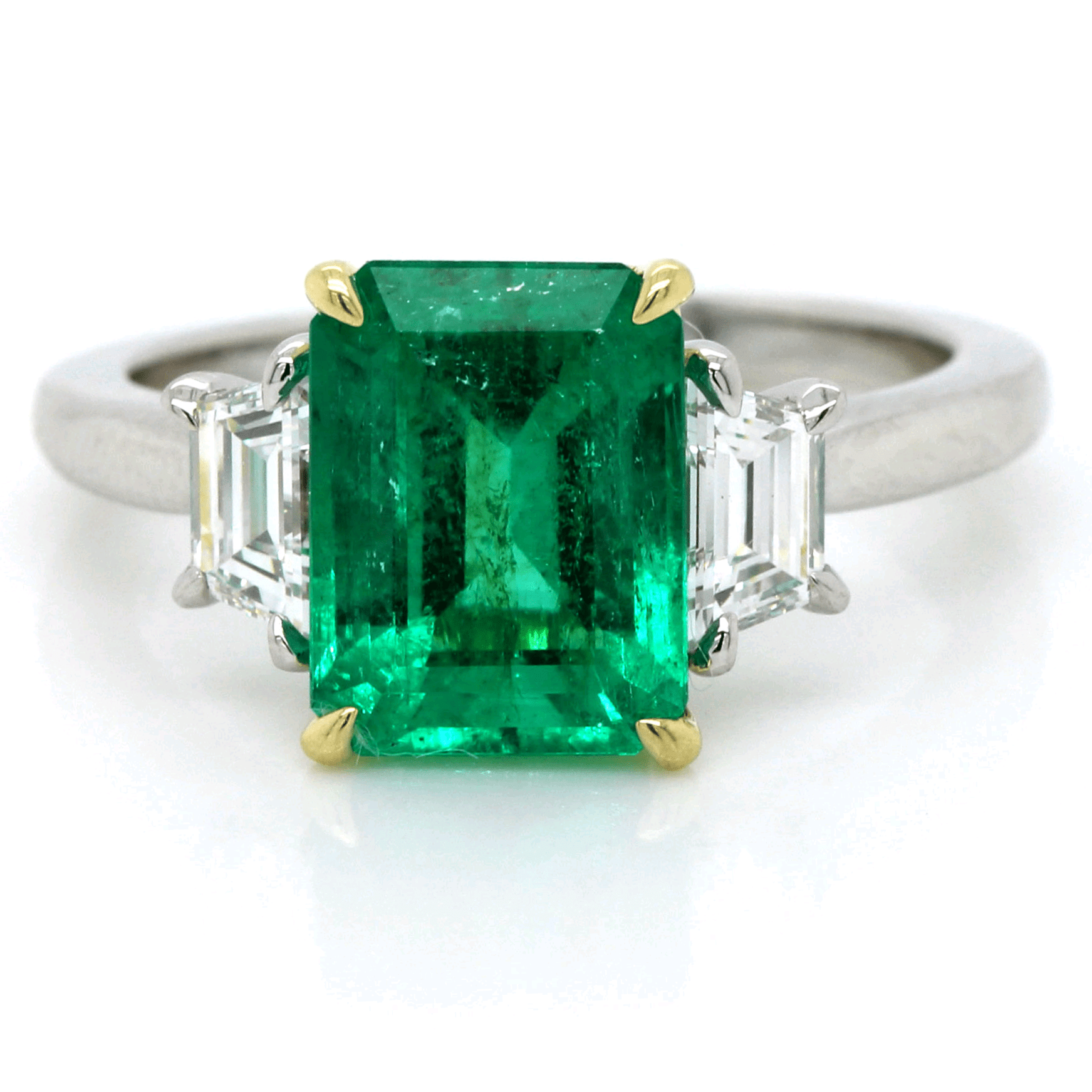 Platinum Emerald Cut Emerald and Diamond Ring