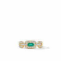 Stax Chain Link Ring in 18K Yellow Gold with Pavé Diamonds and Emerald
