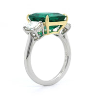 Platinum and 18K Yellow Gold Emerald and Diamond Ring