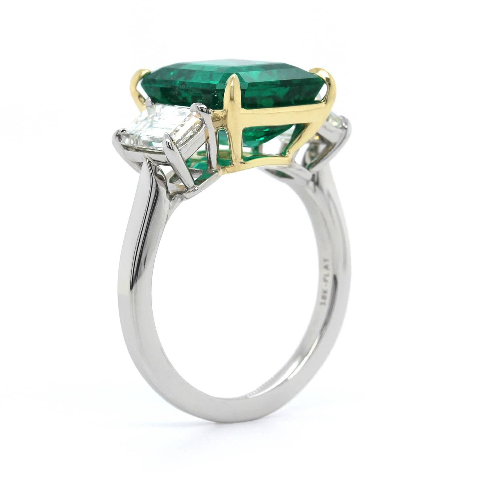 Platinum and 18K Yellow Gold Emerald and Diamond Ring
