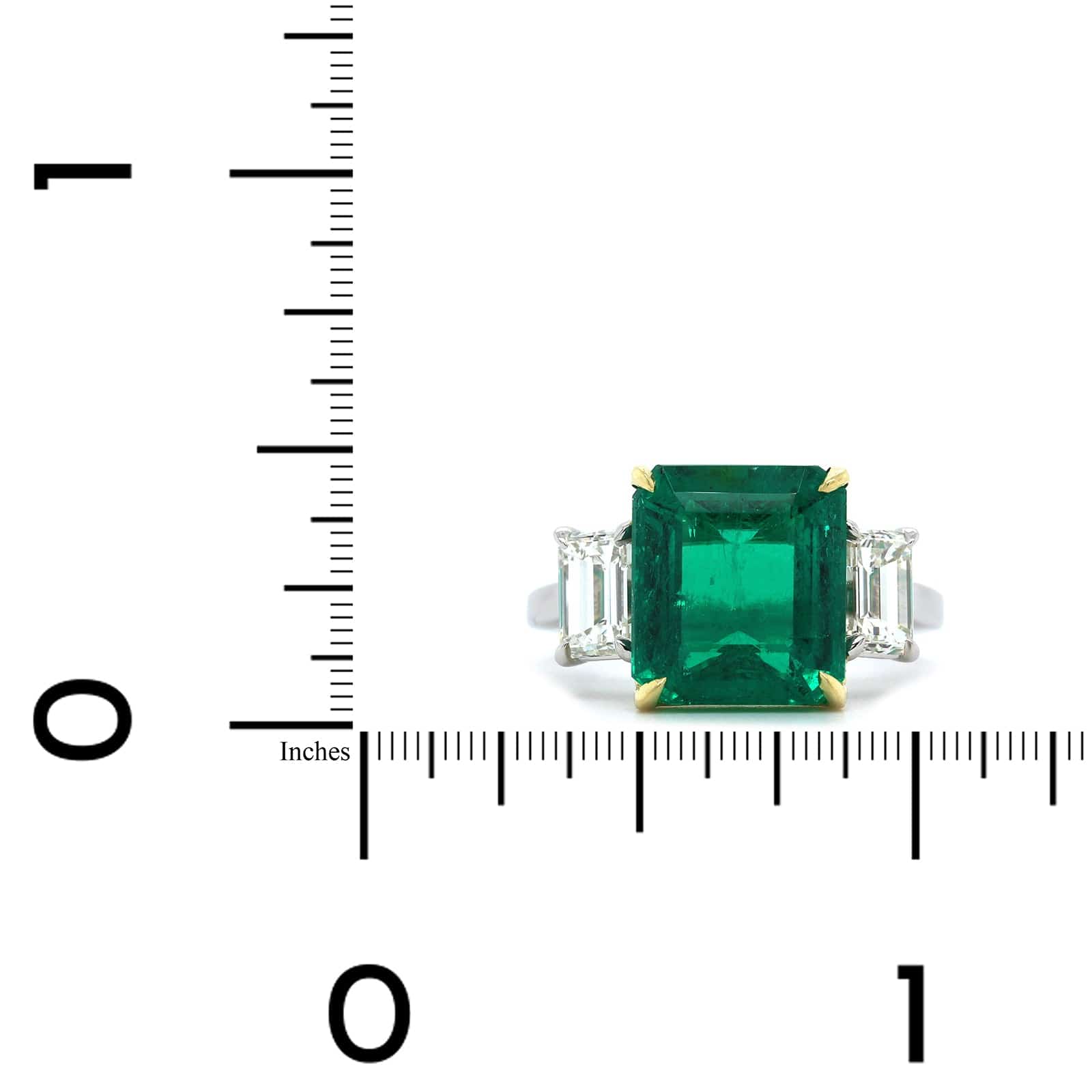 Platinum and 18K Yellow Gold Emerald and Diamond Ring