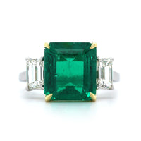 Platinum and 18K Yellow Gold Emerald and Diamond Ring