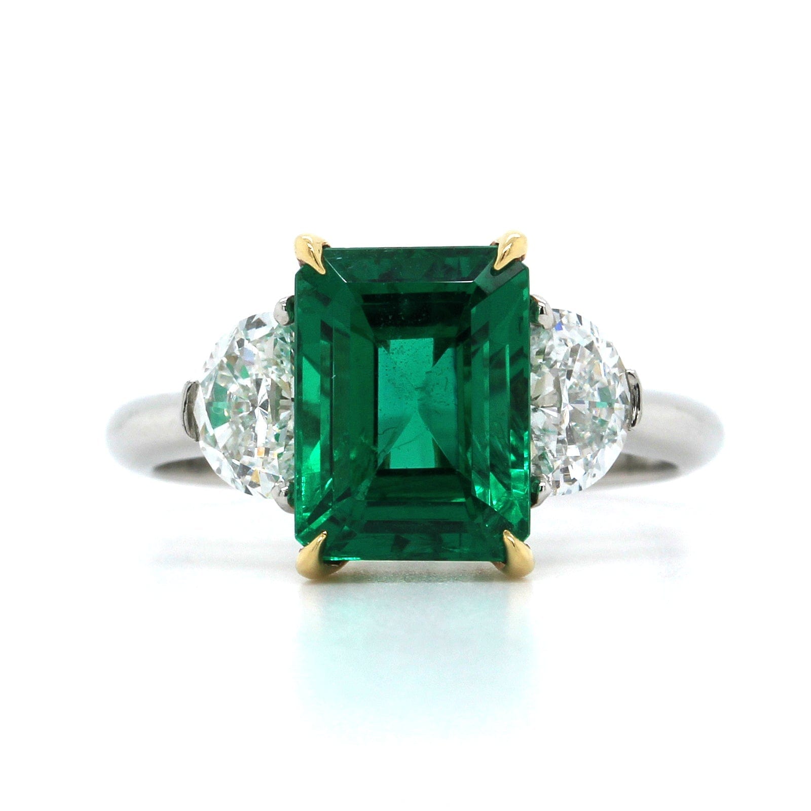 Platinum Emerald Cut Emerald and Diamond 3 Stone Ring, Platinum, Long's Jewelers