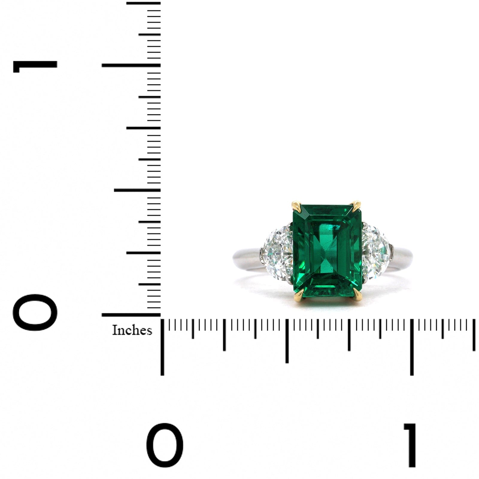 Platinum Emerald Cut Emerald and Diamond 3 Stone Ring
