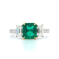 Platinum and 18K Yellow Gold Emerald and Diamond Ring