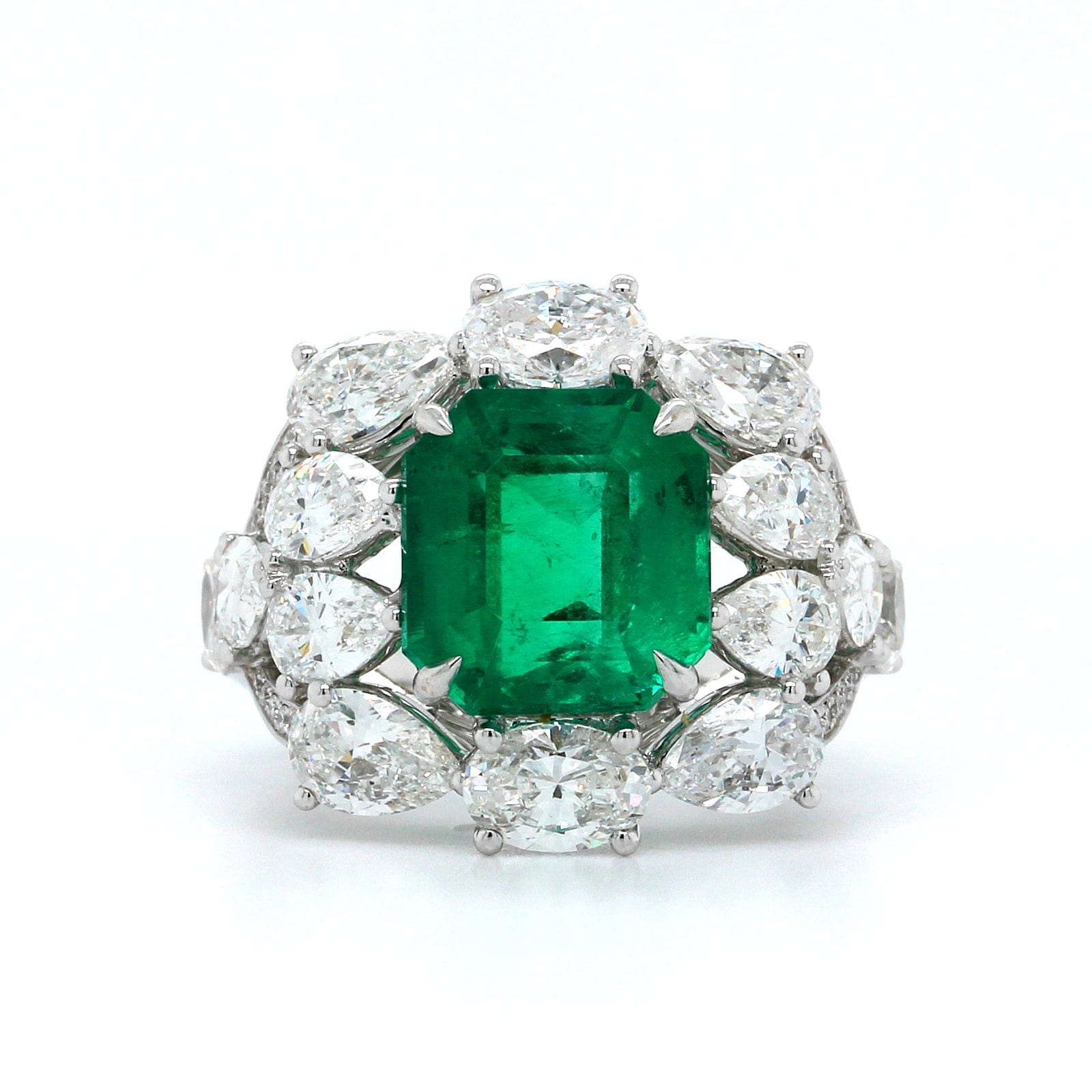 18K White Gold Natural Emerald and Diamond Ring