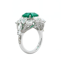 18K White Gold Natural Emerald and Diamond Ring