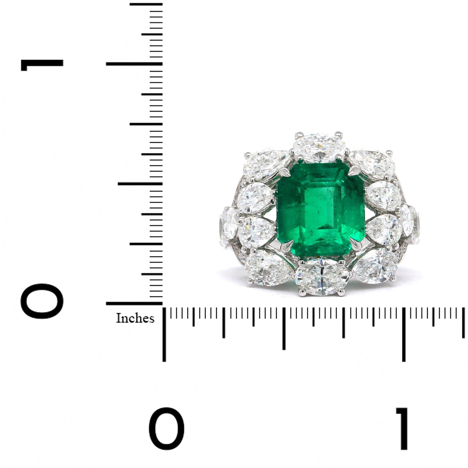 18K White Gold Natural Emerald and Diamond Ring