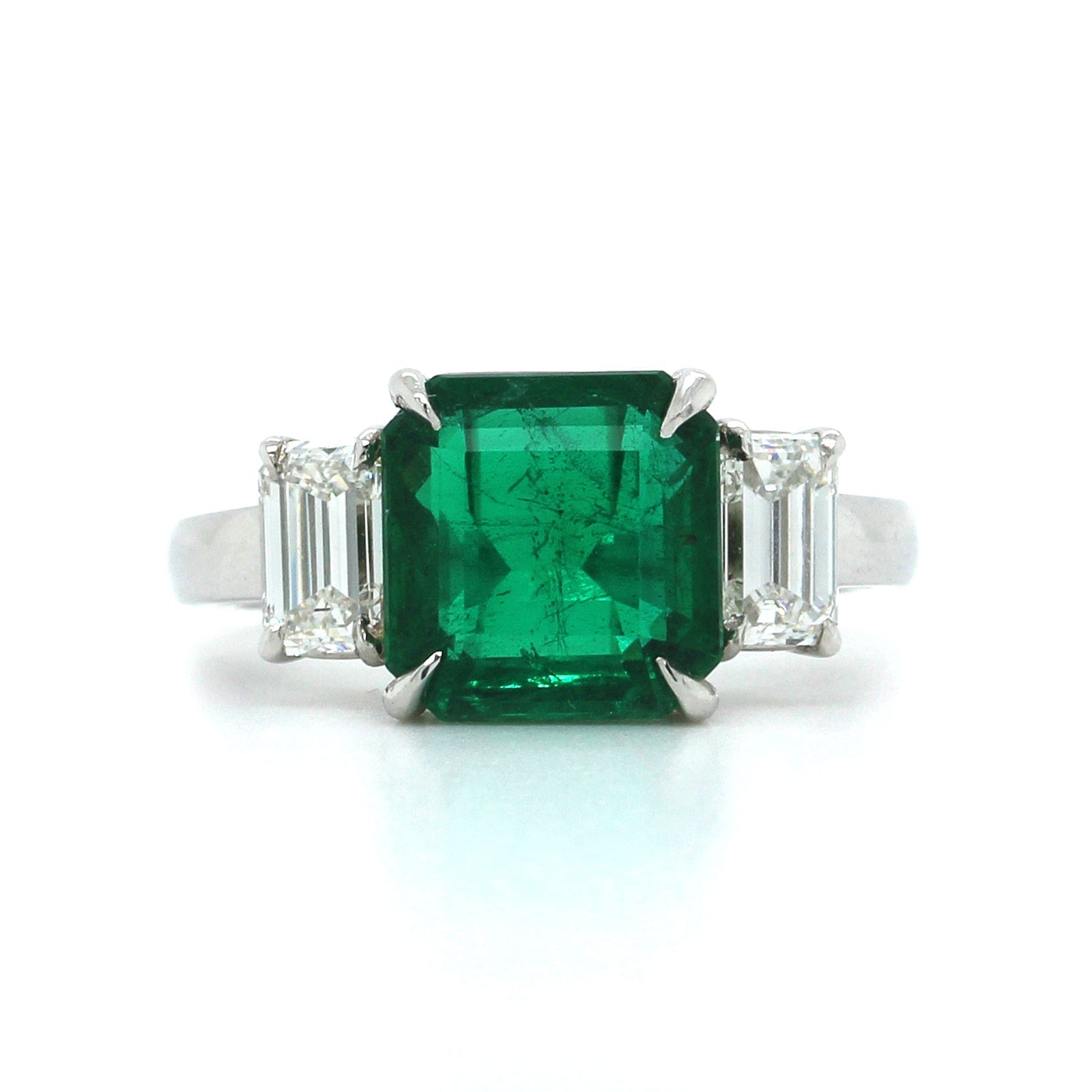 Platinum Emerald Diamond 3 Stone Ring, Platinum, Long's Jewelers