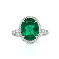 Platinum Oval Emerald Diamond Halo Ring, Platinum, Long's Jewelers