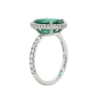 Platinum Oval Emerald Diamond Halo Ring, Platinum, Long's Jewelers