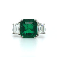 Platinum 3 Stone Emerald and Diamond Ring, Platinum, Long's Jewelers